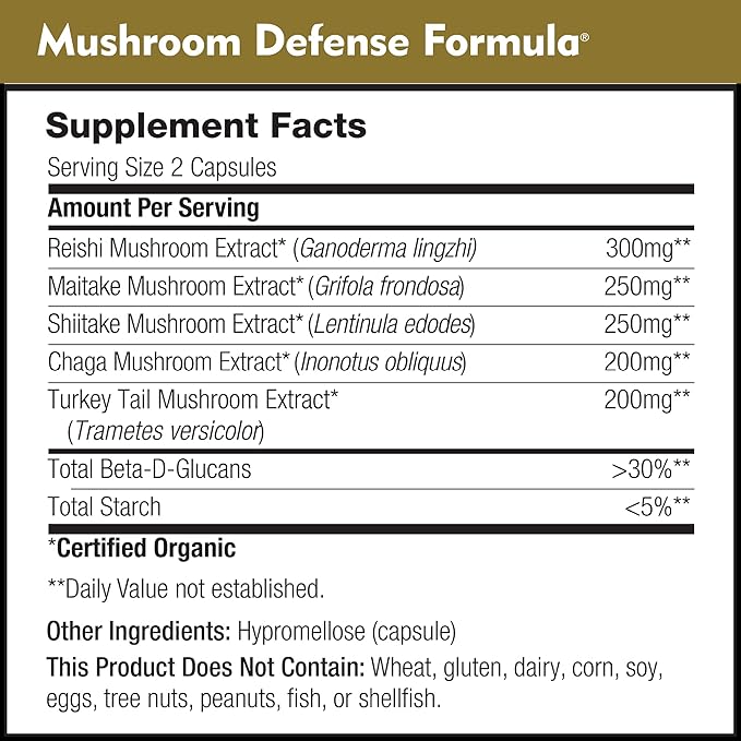 DailyNutra Mushroom Defense Formula - Immune Support Supplement | Organic Mushrooms Hot Water Extracted - Reishi Chaga Maitake Shiitake &amp Turkey Tail (90 Capsules)