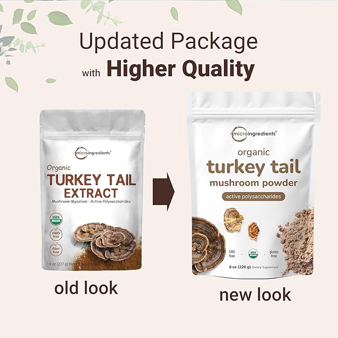 Organic Turkey Tail Mushroom Powder (50:1 Extract) 8 Ounce | Freeze Dried with Active Polysaccharides Supports Immune Response &amp Cellular Level Pet Friendly