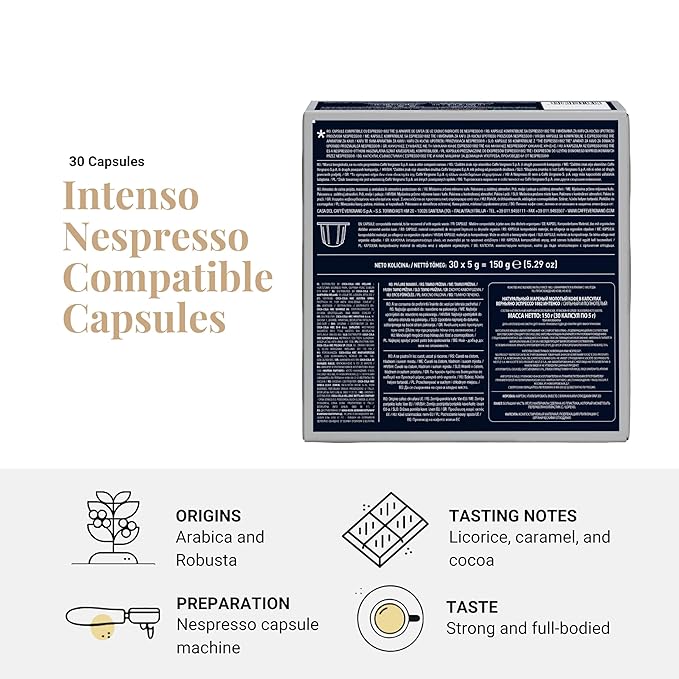 Caffe' Vergnano 1882 Medium Roast Espresso Original Line Machine Compatible Capsules Arabica Robusta Espresso Coffee Italian Coffee For Nespresso Coffee Machines Intensity 8/10 Intenso 30 Ct
