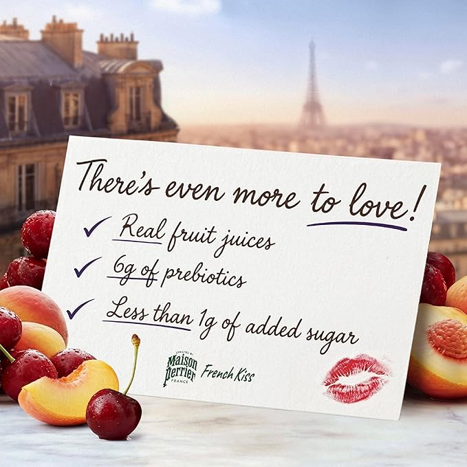 Maison Perrier French Kiss Sweetened Sparkling Juice Beverage Peach &amp Cherry Flavors With Real Fruit Juices 24Pk