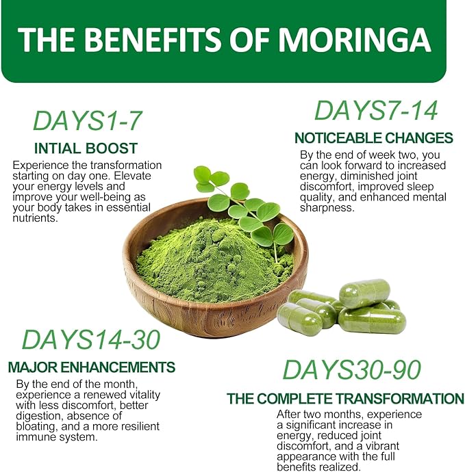 Moringa Capsules Pure Moringa Powder 800mg per Serving - Rich in Antioxidants Multi Minerals &amp Vitamins | Green Superfood - Natural &amp Vegan Supplement - 60 Capsules