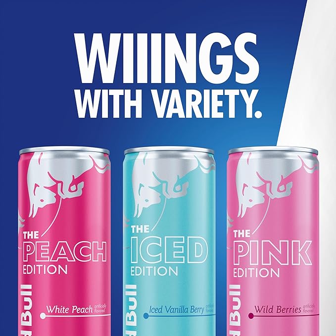 Red Bull Energy Drink Variety Pack White Peach Iced Vanilla Berry &amp Pink Edition Wild Berries 8.4 Fl Oz 24 Cans (2 Packs of 12)