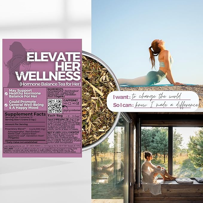 Healthy Hormone Balance Loose Leaf Tea For Her w/ Ashwagandha Red Rooibos | Organic Herbal Tea | 2 oz (57 gram) | Decaf Vegan Healthy No Caffeine Organic Herbs No Natural or Artificial Flavors