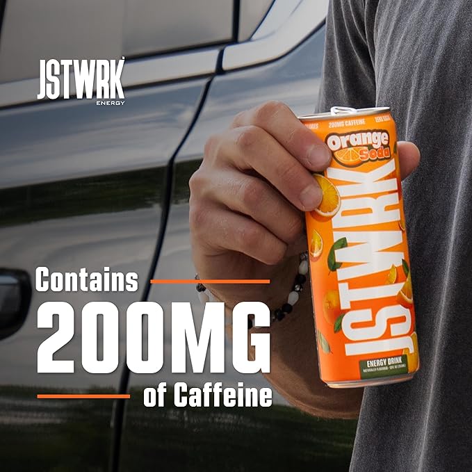 JST WRK Energy Drink - 12-Pack Sugar-Free Zero Calories No Sugar Alcohols 12 Fl Oz. 200 milligrams Caffeine (Orange Soda)
