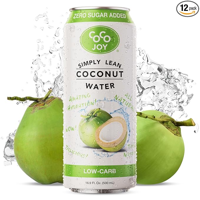 CoCo Joy Lean Coconut Water Zero Sugar Added Low-Carb High-Calcium Nutrient-Rich Drink 12 pack