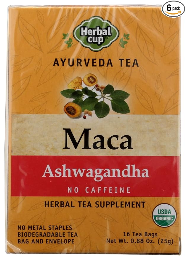 Herbal Cup Maca Ashwagandha Herbal Tea Caffeine Free 16 Bags (Pack of 6)