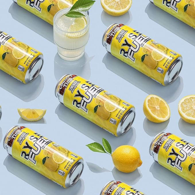 RYSE Fuel Energy Drink - Country Time Lemonade - Sugar Free Gluten Free &amp Vegan - 200mg Natural Caffeine Taurine &amp Choline for Focus &amp Energy - No Artificial Colors - 16 fl oz Cans (12-P