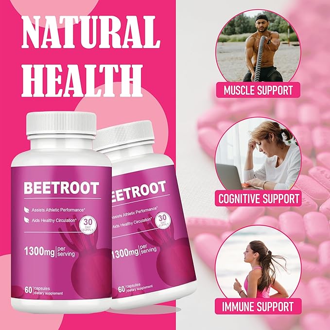 Beet Root Capsules – 1300mg Beetroot Powder for Natural Energy &amp Endurance Support Non-GMO 60 Capsules 30-Day Supply (2pcs)