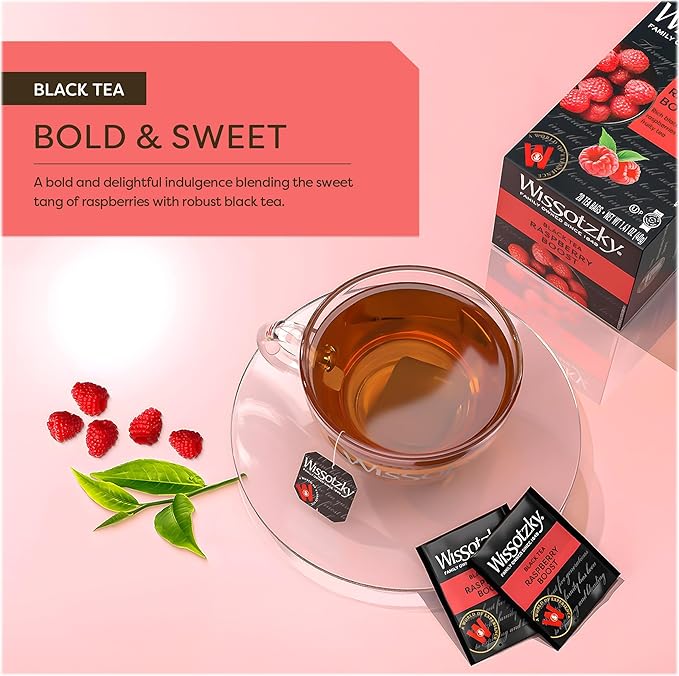Wissotzky Raspberry Boost Black Tea (6 Pack - 120 Tea Bags) | Bold Berry Tea | Antioxidant Rich | Fruity Black Tea Bags