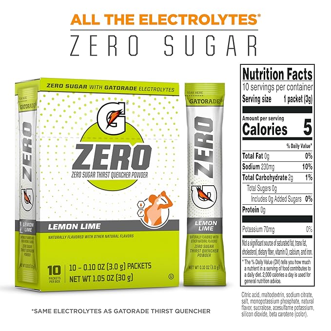 Gatorade G Zero Sports Drink Mix Powder Packets Lemon Lime Electrolyte Powder Drink Mix for Hydration Zero Sugar Total 120 Packets