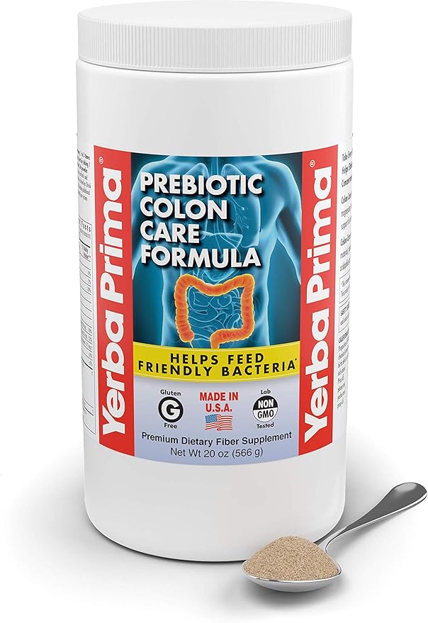 Yerba Prima Prebiotic Colon Care Formula 20 oz Powder (Pack of 2) with FOS - Natural Psyllium Fiber Magnesium Selenium - Non-GMO Gluten Free Vegan Daily Supplement - for Men &amp Women