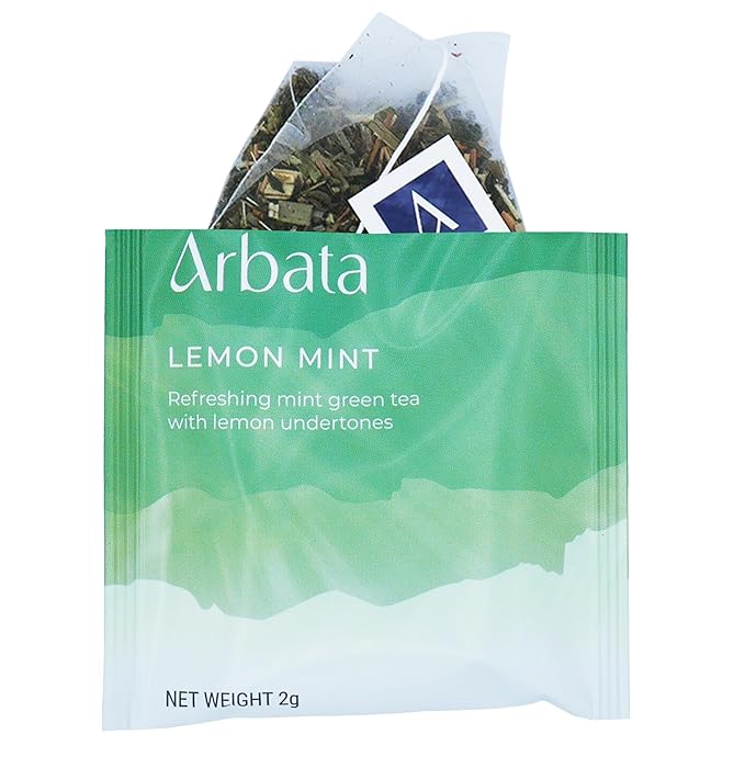 Arbata Lemon Mint Tea 24 Pyramid Tea Bags Artisanal Lightly Caffeinated Green Tea Spearmint &amp Lemon Herbal Green Tea Gift Set (Lemon Mint)
