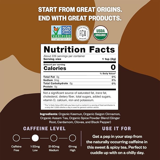FGO Organic Chai Tea 16 Ounce Loose Leaf Bulk Resealable Bag Packaging May Vary (Pack of 1)