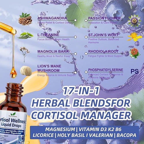 2 Pack Cortisol Supplements for Women &amp Men 17-in-1 Cortisol Reducer Detox Manager w. Magnesium Ashwagandha L-Theanine Phosphatidylserine Hormone Balanced for Women Mood Focus Sleep Support