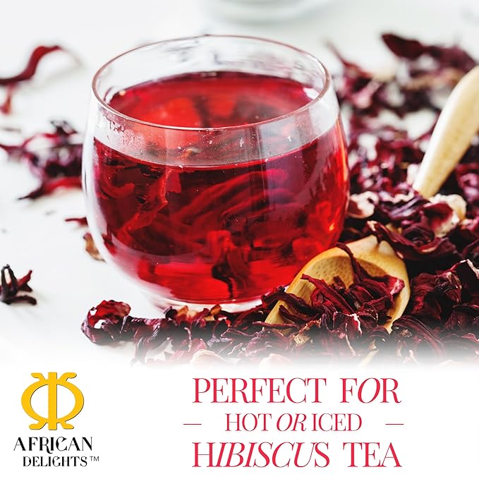 African Delights Hibiscus Tea 16oz – Organic Sorrel Leaves | Flor de Jamaica | Natural Herbal | Edible| Bulk Loose Tea for Brewing