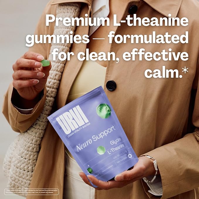 URVI® Neuro Gummies – 500mg Glycine 150mg L-Theanine (high Potency) Vitamins B1 &amp B6 for Rest &amp Sleep Relaxation Calm Focus Stress Relief – Caffeine- &amp Sugar-Free– Green Tea &amp App