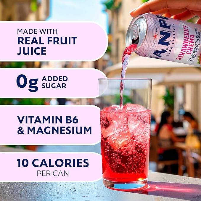 Sanpellegrino Soda Italiana Strawberry Crema Italian Sparkling Drink 0g Added Sugar Real Fruit Juice Italian Soda Sparkling Beverage 24-Pack