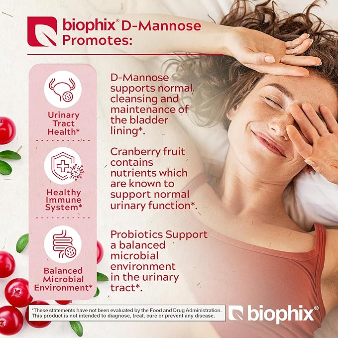 biophix D-Mannose 1000mg Capsules with Cranberry &amp Probiotics - D Mannose Supplements for Women - D-Mannose Pills for Urinary Tract &amp Bladder Health Support - Digestive Well-Being - 120 Vcaps