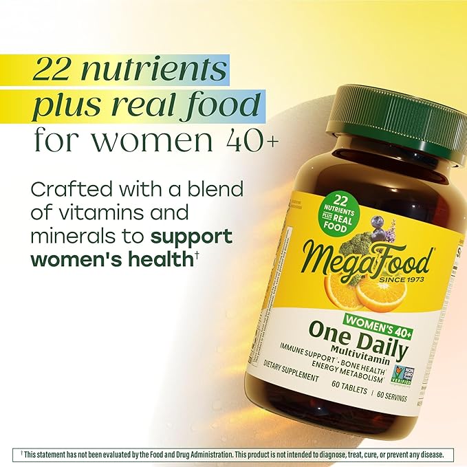 MegaFood Multivitamin for Women 40+ One Daily Womens Multivitamin - with Methylated B12 Methyl Folate Vitamin D3 C &amp Zinc - Energy Metabolism Immune Support &amp Bone Health Vegetarian 60 T