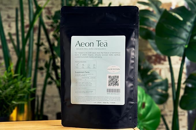 Aeon Teä Glow Within - Organic Turmeric &amp Ginger Herbal Tea (25 Count) | Skin Glow Blend with Beta Carotene &amp Vitamin C | Antioxidant-Rich Daily Wellness &amp Immune Support | Individually Wr