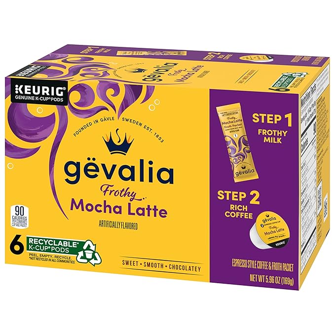 Gevalia 2-Step K-Cup &amp Froth Packets 6 Count 5.6oz Box (Pack of 3) (Mocha Latte).