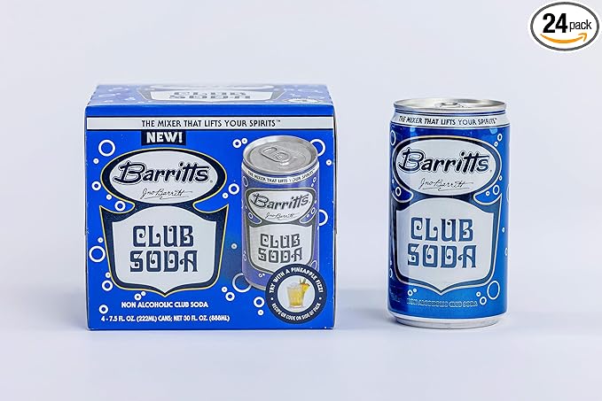 Barritt's Mixers - Club Soda Non-Alcoholic Soda Cocktail Mixer 7.5 fl oz Cans 24 Pack Mini 0 Calories 0 Sugar