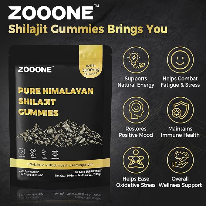 zooone Shilajit Himalayan Gummies with Ashwagandha &amp Black Musli - Natural Energy No Artificial Fillers Individual Packaging