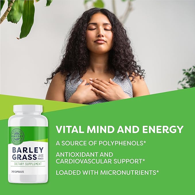 Vimergy Barley Grass Juice Capsules– Clean Superfood-Packed Capsule – Promotes Cardiovascular Health* – Non-GMO Vegan &amp Gluten-Free – 240 caps