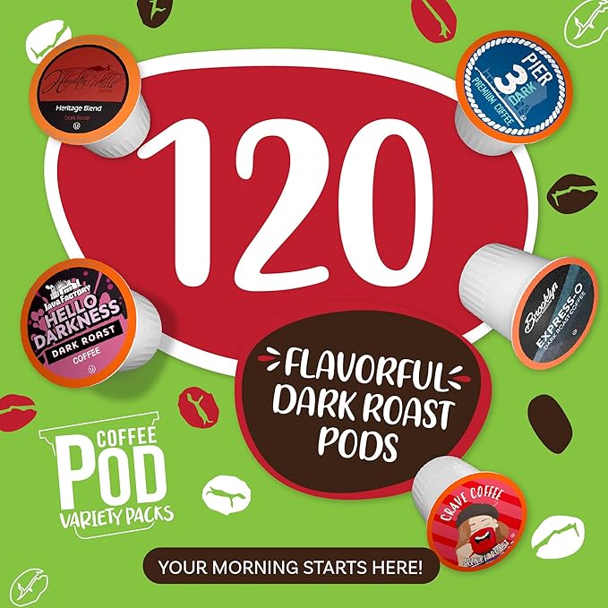 Coffee Pod Variety Packs Dark Roast Sampler Assorted Compatible with 2.0 K-Cup Brewers Variety Pack 120 Count (Pack of 1)