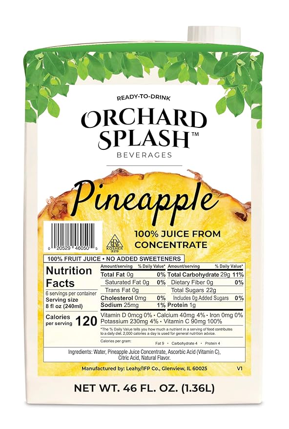Orchard Splash 46oz Ready to Drink Juice (12 Aseptic Cartons per Case) (Pineapple 100%)