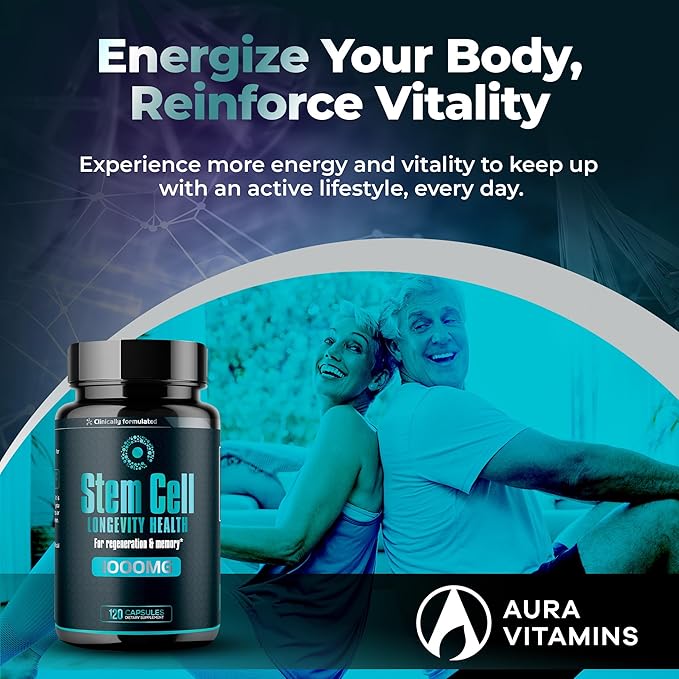 Premium Stem Cell Supplements 1000mg (120 Caps) Boost Immunity Reduce Joint Soreness Support Natural Anti-Aging &amp Longevity with Spirulina &amp Chlorella for Vitality Celulas Madre Health For
