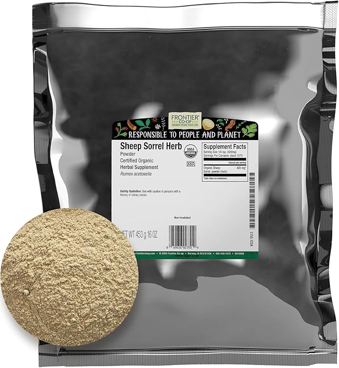 Frontier Co-op Organic Sheep Sorrel Powder 1lb Bulk Bag - Natural Herbal Powder with Sharp Tangy Flavor for Herbal Teas and Essiac Blends Kosher