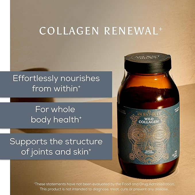 Ancient + Brave Wild Marine Collagen Powder 7.05oz (Ap 33 Servings) Marine Collagen Peptides Bioavailable Protein Powder Supplements for Women Keto Friendly Supplement for Hair Skin and Nails