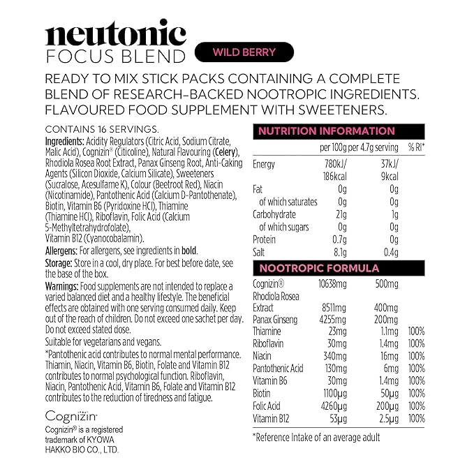 neutonic Nootropic Productivity Energy Drink &amp Focus Blend Powder Bundle | 12 Cans Wild Citrus &amp 16 Sticks Wild Berry | Zero Sugar | Support Memory Mental Clarity Cognitive Function