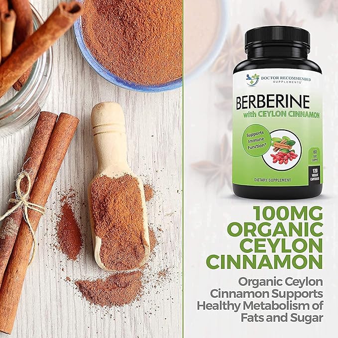 Berberine with Ceylon Cinnamon - 1200mg Berberine &amp 100mg Organic Ceylon Cinnamon - 120 Veggie Capsules Healthy Immune System Cardiovascular Heart &amp Gastrointestinal Wellness (Pack of 2)