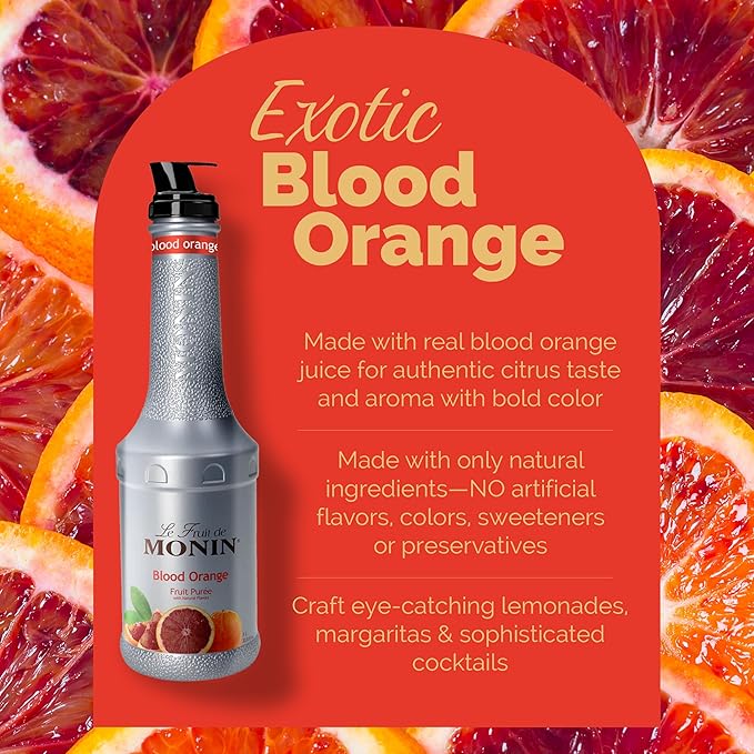 Monin - Blood Orange Purée Tart Juicy Citrus Taste Great for Lemonades Cocktails and Culinary Creations Vegan Gluten-Free (1 Liter)