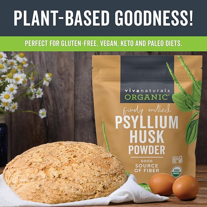 Viva Naturals Organic Psyllium Husk Powder 24 oz – Finely Ground Unflavored Vegan Keto Paleo Non-GMO Plant-Based Superfood Good Source of Fiber for Gluten-Free Baking Juices &amp Smoothies