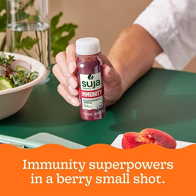 Suja Organic Immunity Elderberry Shot (60 Pack) with Turmeric and Ginger | Immunity Boost &amp Support | Functional Shots | Cold-Pressed Juice with Live Probiotics | Plant-Based &amp Gluten-Free