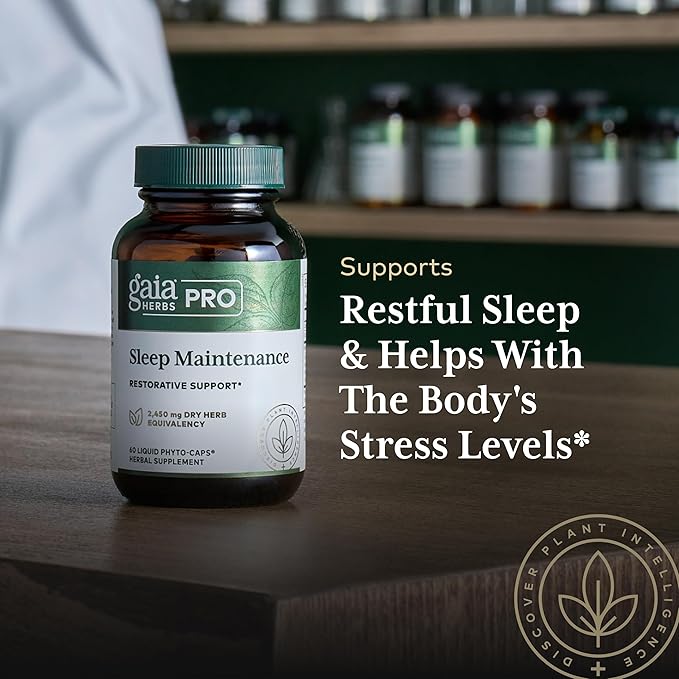 Gaia Herbs PRO Sleep Maintenance - Adrenal Health &amp Sleep Support* - Supplement with Ashwagandha Magnolia Bark &amp Jujube Date - Vegan Gluten-Free - 60 Liquid-Filled Capsules (30 Servings)