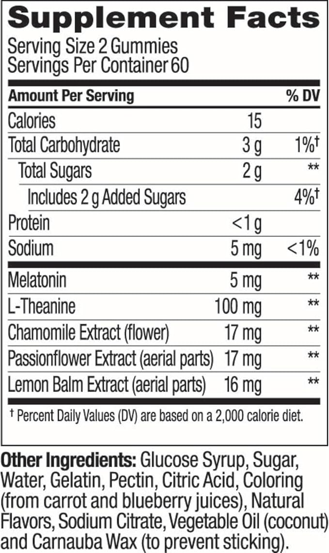 OLLY Extra Strength Sleep Gummy 5 mg Melatonin L-Theanine Chamomile Lemon Balm Extracts Sleep Aid BlackBerry Flavor - 120 Count