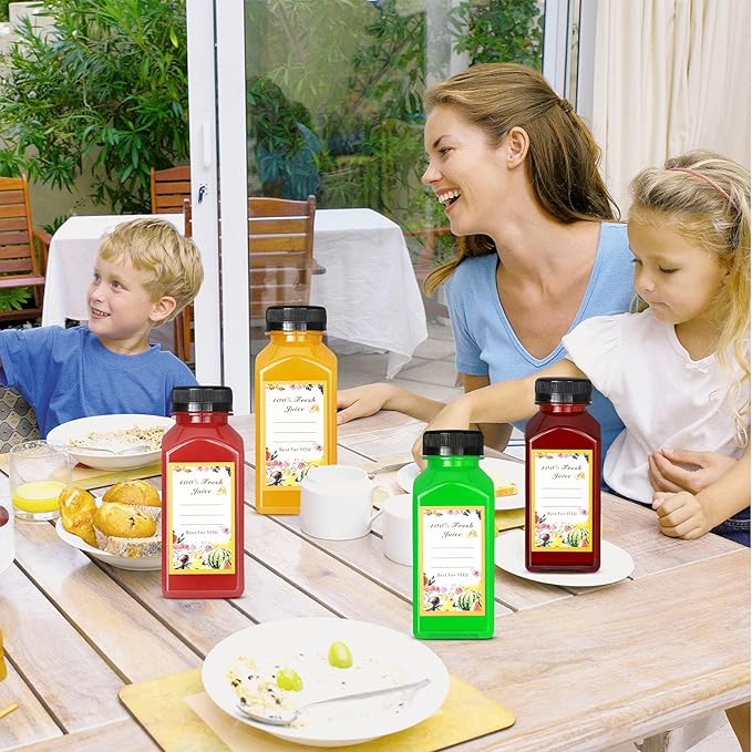 54pcs 8oz Plastic bottles with lids juice bottles with caps Reusable containers and Clear beverage for milk Smoothies juice