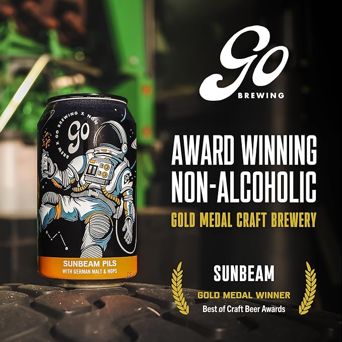 Go Brewing Non-Alcoholic Beer - Small Batch Low-Calorie Brew - Fresh Light and Floral Profile - Bold &amp Smooth Finish Craft Beer - Classic Ingredients - Suspended in a Sunbeam Pils (12 Oz 12 Ca
