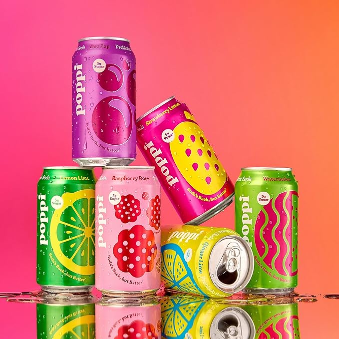 Poppi Sparkling Prebiotic Soda Beverage with Apple Cider Vinegar Seltzer Water and Fruit Juice Party Starters Variety Pack 12 Fl Oz Pack of 12 Packaging May Vary