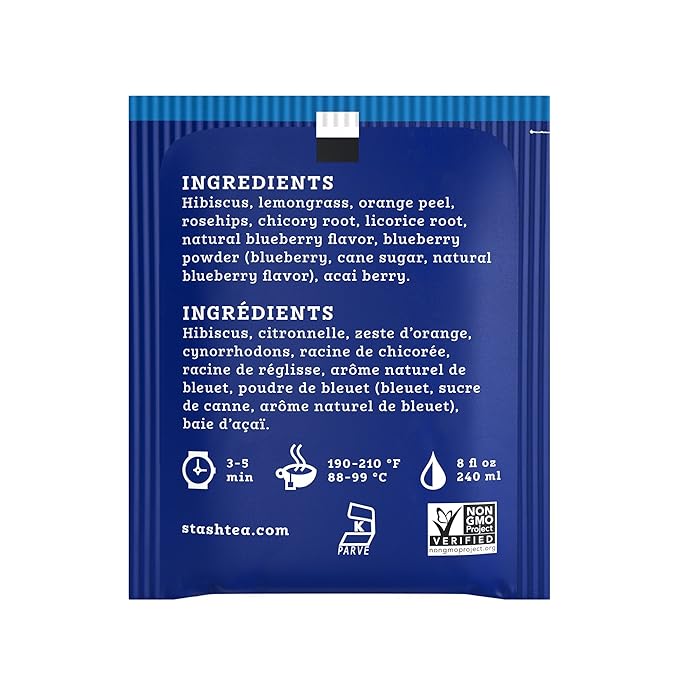 Stash Tea Blueberry Superfruit Herbal Tea - Naturally Caffeine Free Non-GMO Project Verified Premium Tea with No Artificial Ingredients 20 Count (Pack of 6) - 120 Bags Total