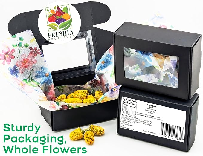 Buzz Buttons Edible Flowers for Cocktails &amp Desserts - 20 USA Grown Flowers for Drink Garnish - Freeze-dried Spilanthes/Szechuan Button/Acmella Oleracea Flowers (0.2 oz)