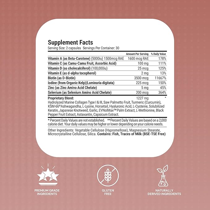 Le-Vel Thrive Premium Collagen with Biotin 3500mcg Vitamin C Zinc and Turmeric – Hair Skin Nails Joints – Hydrolyzed Marine Collagen Ashwagandha Keratin Organic Kelp 60 Capsules