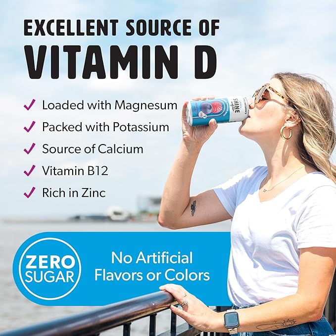 Shine Water Mixed Berry Acai Vitamin D Electrolyte Drink | Zero Sugar Hydration Beverage with Magnesium Zinc &amp Antioxidants | Low Calorie Plant-Based Vitamin Water | 12 Pack