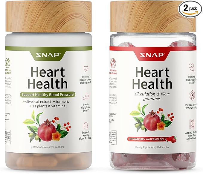 Snap Supplements Heart Health Bundle: CoQ10 Organic Beet Root Hawthorn Berry Turmeric &amp Odorless Garlic Capsules + Sugar-Free Gummies 90 Caps &amp 60 Gummies