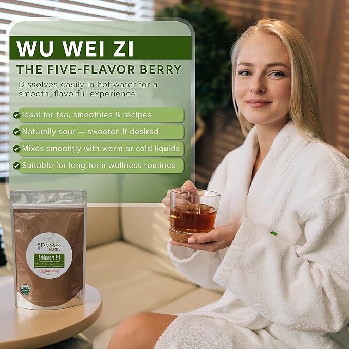 Dimmak Herbs Organic Schisandra Berry Extract 5:1 (Wu Wei Zi)- The Five Flavor Adaptogen for Liver Detox Glowing Skin &amp Mental Focus- Stress Relief Tonic (4oz)