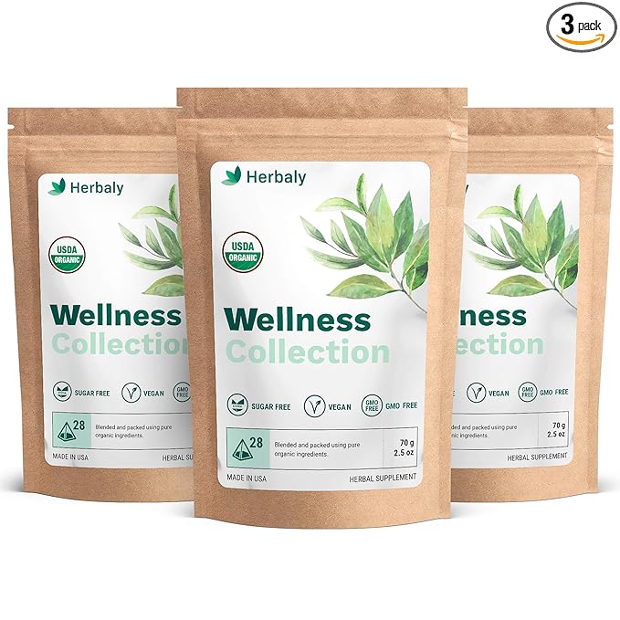 Herbaly Wellness Collection Tea - 8 Active Herbs - Improve General Health Strengthen Immunity - Natural Organic Non-GMO Vegan Sugar Free - 3 Pack 84 Pyramid Tea Bags